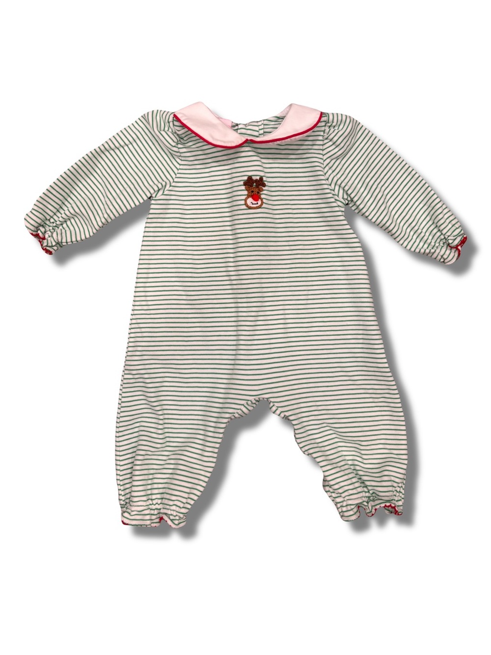 Petit Bebe 6 Months Striped Reindeer Long Sleeve Romper Unisex Christmas